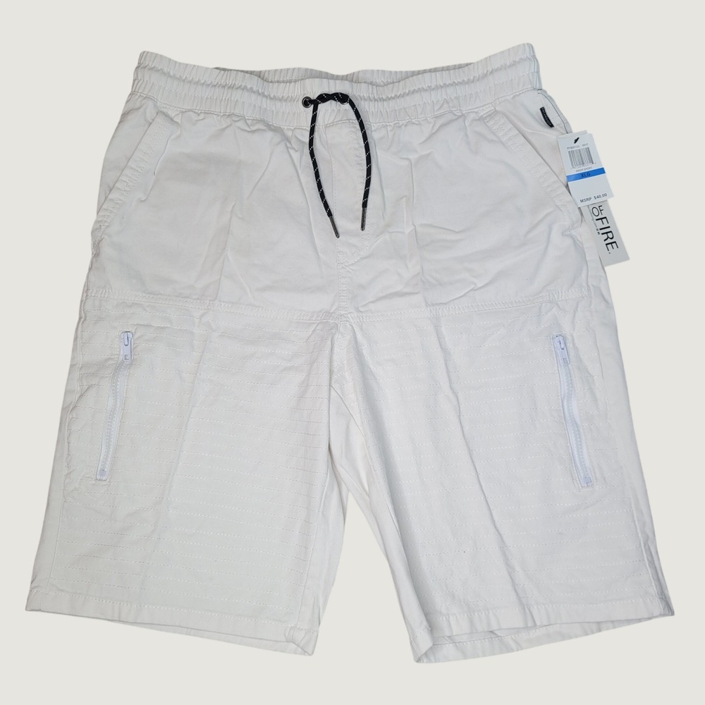 Ring of Fire Mens White Biker Shorts XL Moto Quilted Zipper Pockets New w/ Tags